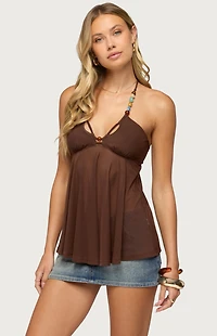 Edikted Alesi Beaded Tie Back Top