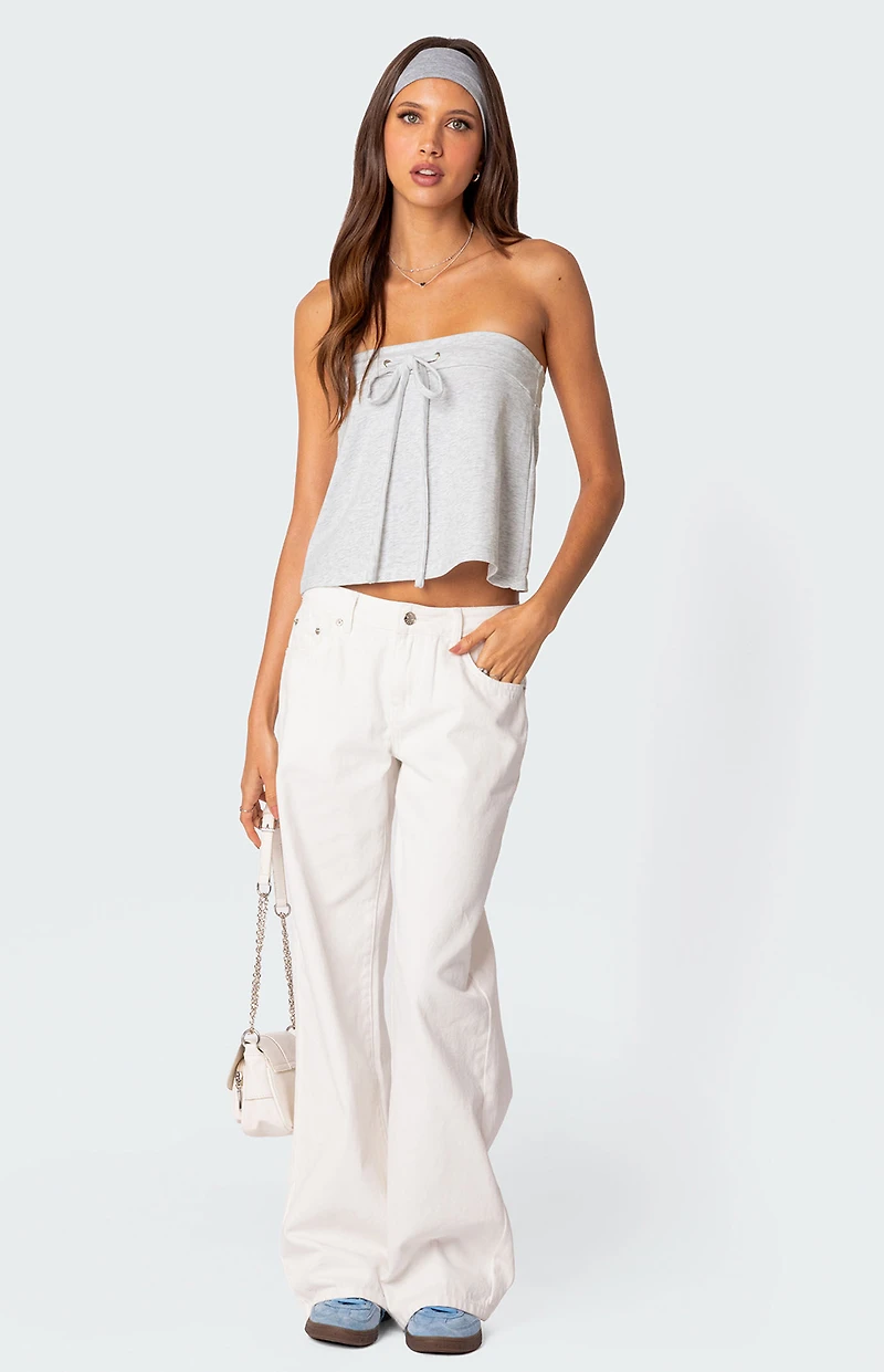 Edikted Caroline Tie Front Strapless Top