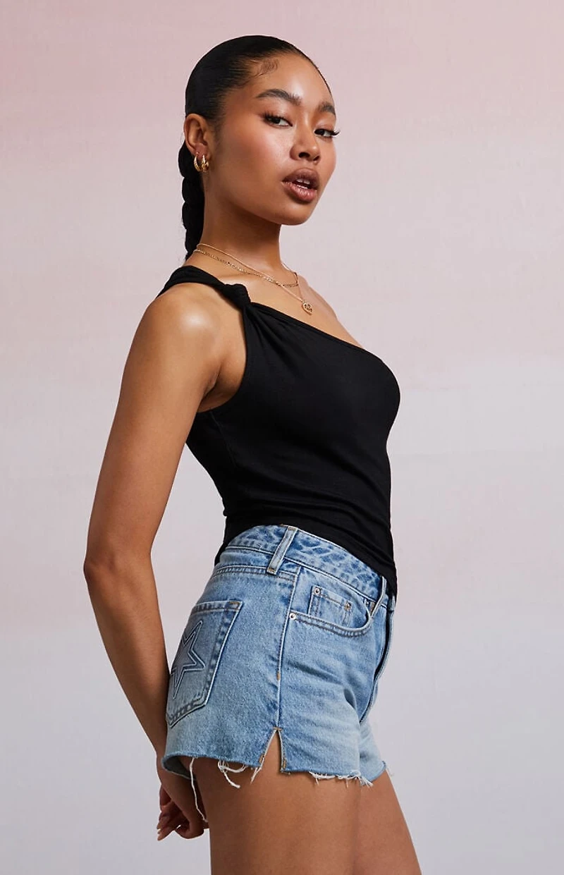 Third Charm Mandy Knot One Shoulder Tank Top