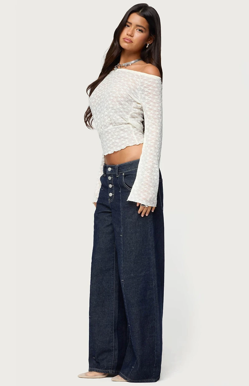 Edikted Alef Sheer Lace Off Shoulder Top