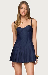 Edikted Rudy Pleated Denim Mini Dress