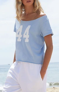 John Galt Sky Blue Robyn 44 Short Sleeve Off-The-Shoulder Top