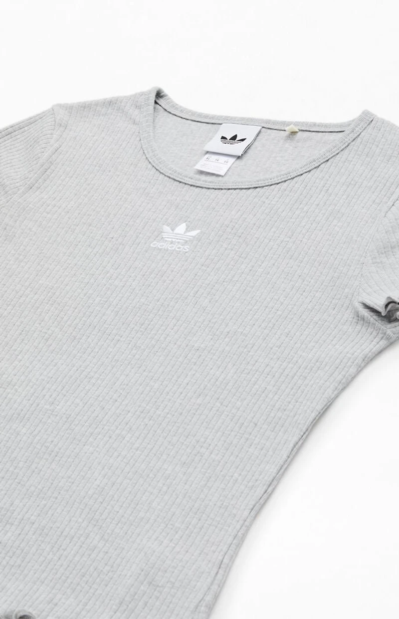 adidas Heather Grey Ribbed Lettuce Edge T-Shirt