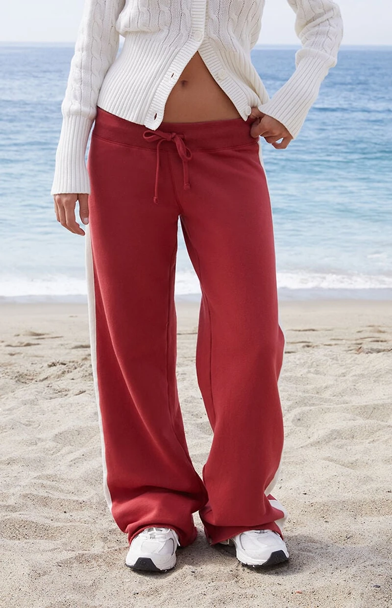 John Galt Red Hilary Side Stripe Soft Yoga Baggy Sweatpants