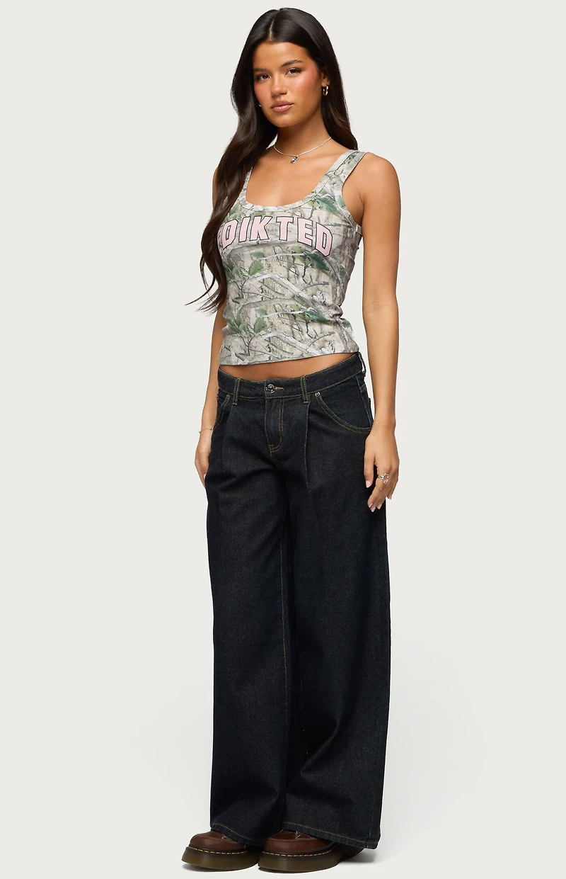 Edikted Pleated Low Rise Wide Leg Jeans