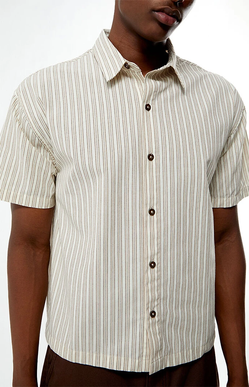 Pacsun Oxford Tan Striped Camp Shirt