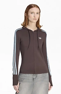 adidas Brown Trefoil 3-Stripe Zip Up Hoodie
