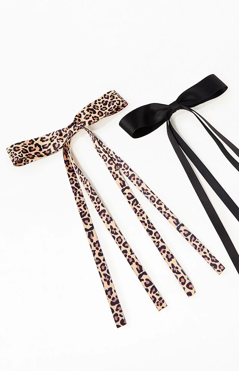 LA Hearts 2 Pack Leopard And Black Satin Barrettes
