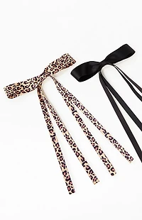 LA Hearts 2 Pack Leopard And Black Satin Barrettes