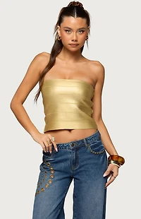 Edikted Cecilea Metallic Knit Bandage Tube Top