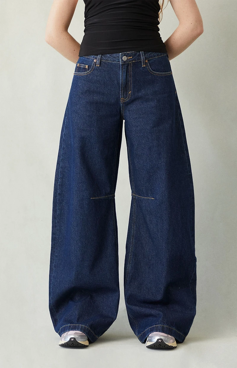 Pacsun Remi Baggy Barrel Jeans Knee Dart Dark Blue