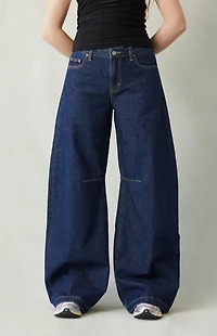 Pacsun Remi Baggy Barrel Jeans Knee Dart Dark Blue