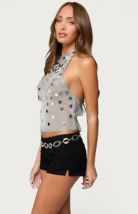 Edikted Shiny Sequin Backless Halter Top