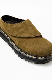 Dr Martens Olive Zebzag Suede Anywair Platform Mules