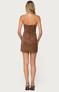 Edikted Carina Strapless Faux Suede Mini Dress
