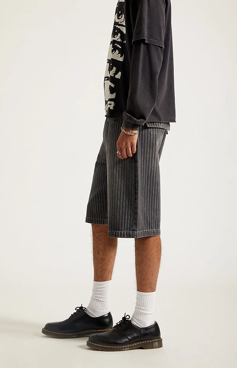 Pacsun Austin Extreme Baggy Denim Shorts Pinstripe Washed Black