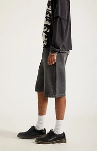 Pacsun Austin Extreme Baggy Denim Shorts Pinstripe Washed Black
