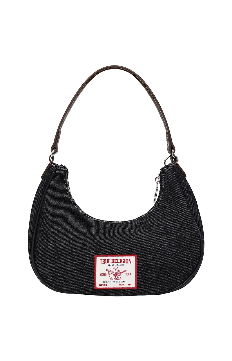 True Religion Black Wing Motif Denim Hobo Bag