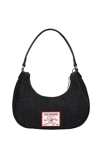 True Religion Black Wing Motif Denim Hobo Bag