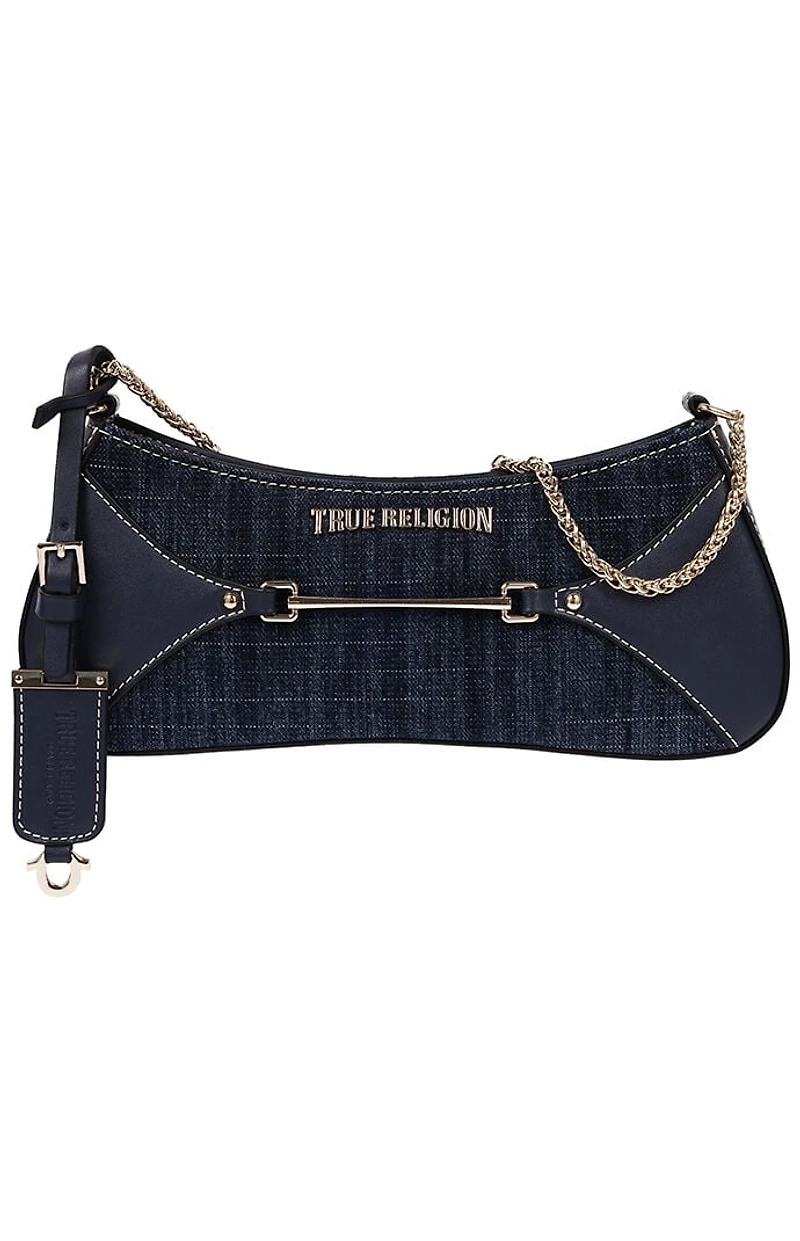True Religion Top Zip Dark Denim Shoulder Bag