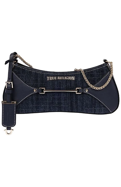 True Religion Top Zip Dark Denim Shoulder Bag
