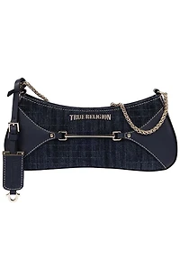True Religion Top Zip Dark Denim Shoulder Bag