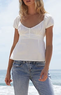 John Galt White Short Sleeve Babydoll Top