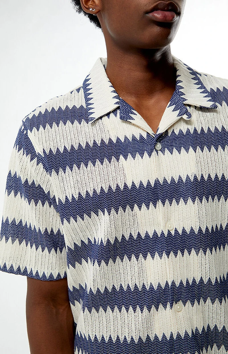 Pacsun Blue & Cream Textured Oversized Resort Camp Shirt