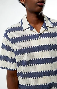 Pacsun Blue & Cream Textured Oversized Resort Camp Shirt