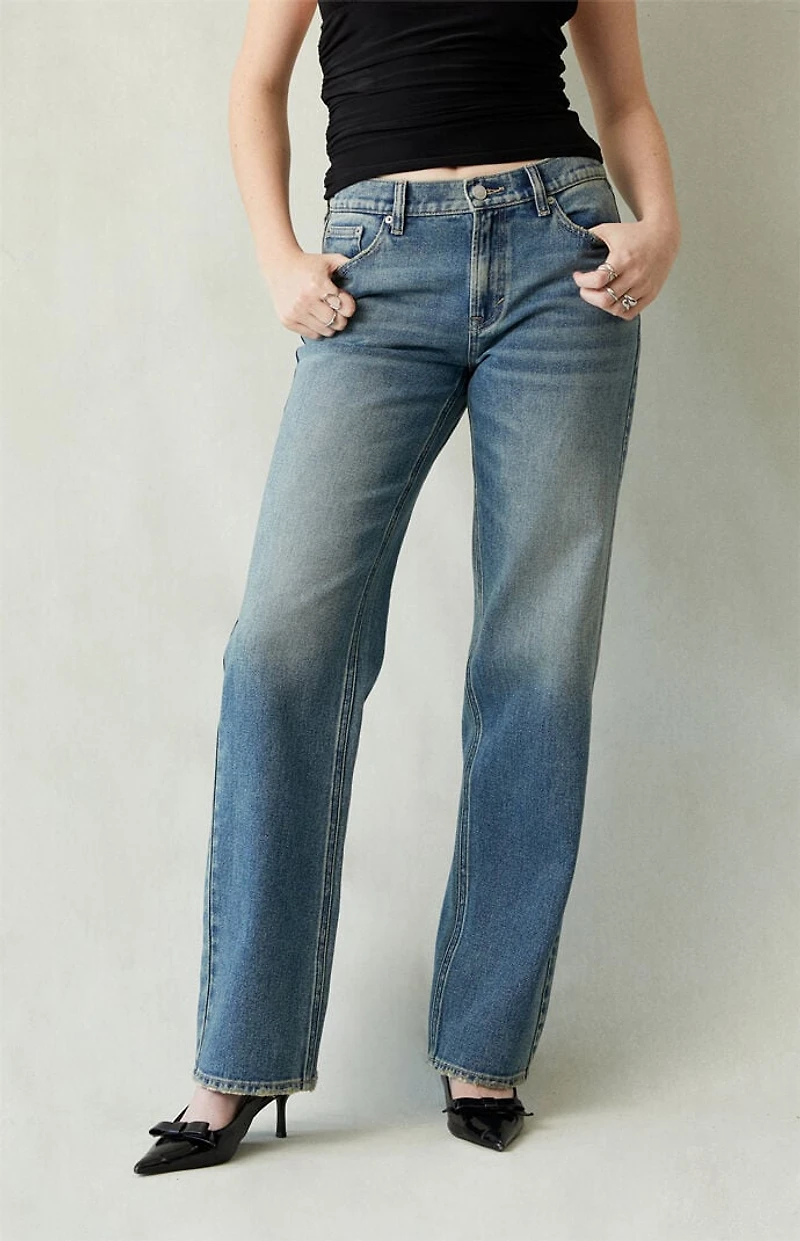 Pacsun Jordyn Low Rise Straight Leg Jeans Medium Blue Tinted