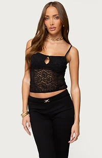 Edikted Janice Sheer Lace Keyhole Tank Top