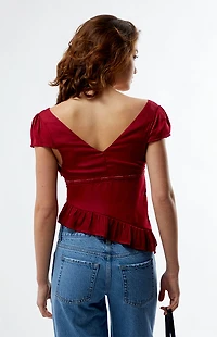 LA Hearts Lace Trim Asymmetrical Top