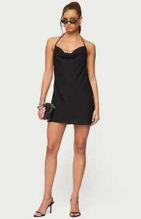 Edikted Bead Backless Cowl Neck Mini Dress