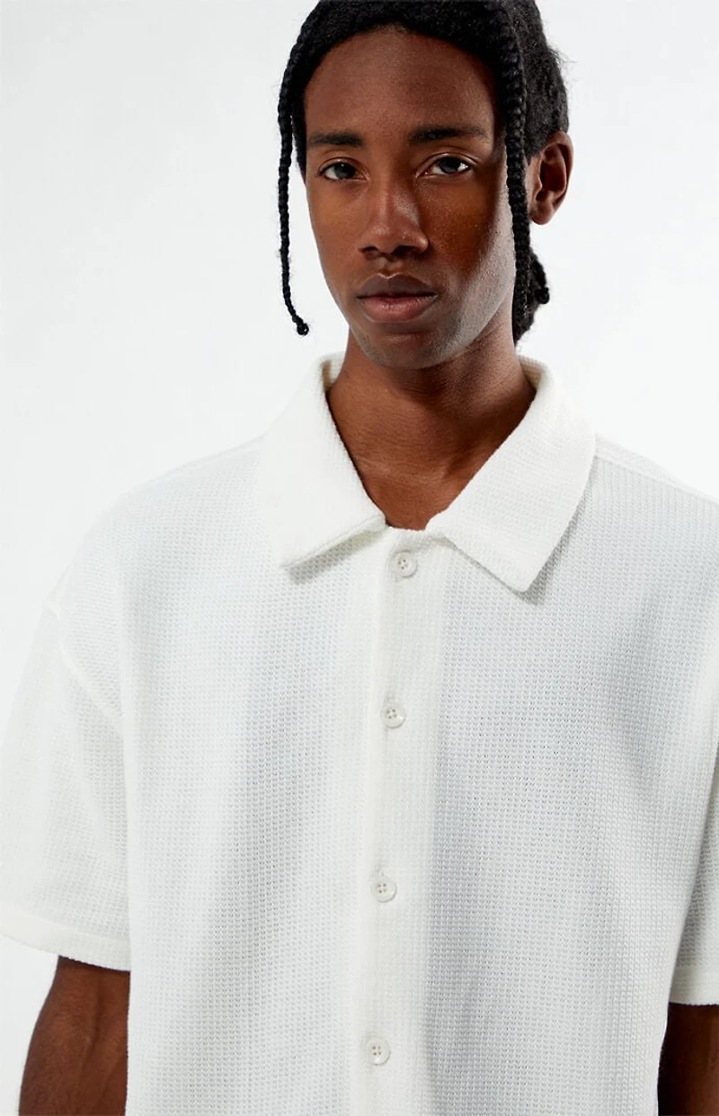 Pacsun Cream Stone Solid Textured Oversized Camp Shirt