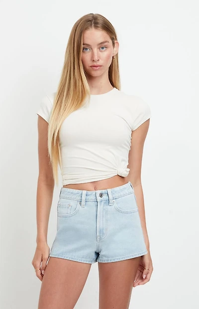 Pacsun Ivy High Waisted Festival Jean Shorts Zip Fly Light Blue