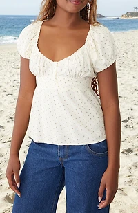 John Galt White & Pink Floral Blair Short Sleeve Top