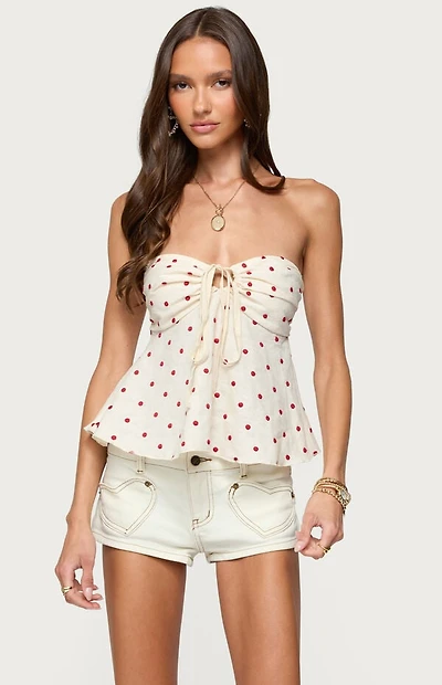 Edikted Izzey Polka Dot Strapless Babydoll Top