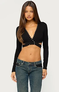 Edikted Keila Studded Long Sleeve Wrap Top