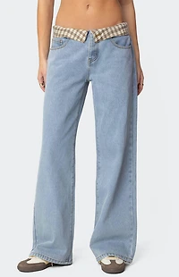 Edikted Peekaboo Plaid Low Rise Jeans