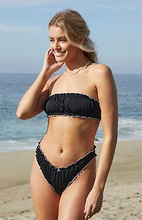 Pacsun Black Arietty Shirred Bandeau Bikini Top