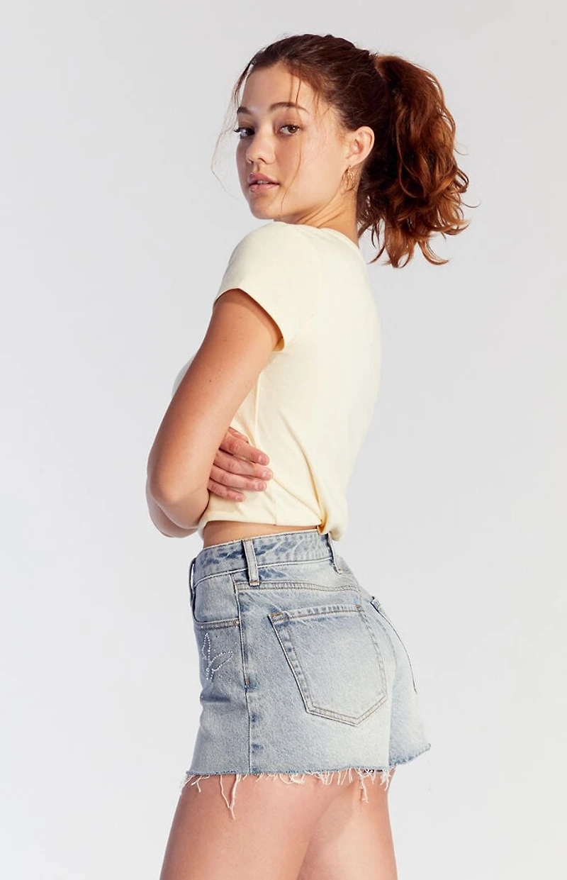 Pacsun Rhinestone Butterfly High Waisted Denim Festival  Shorts