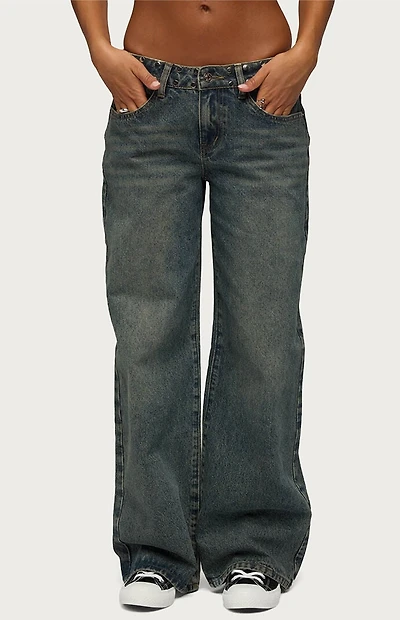 Edikted NYC Studded Low Rise Baggy Jeans