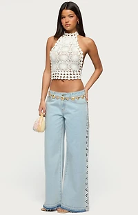 Edikted Backless Crochet High Neck Halter Top