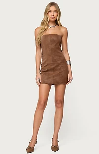 Edikted Carina Strapless Faux Suede Mini Dress