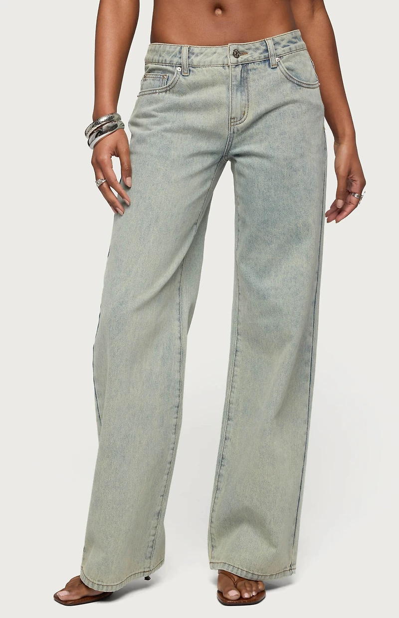 Edikted Tall Magda Acid Wash Low Rise Baggy Jeans