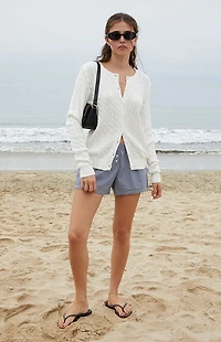 John Galt White Amalie Cable Knit Cardigan