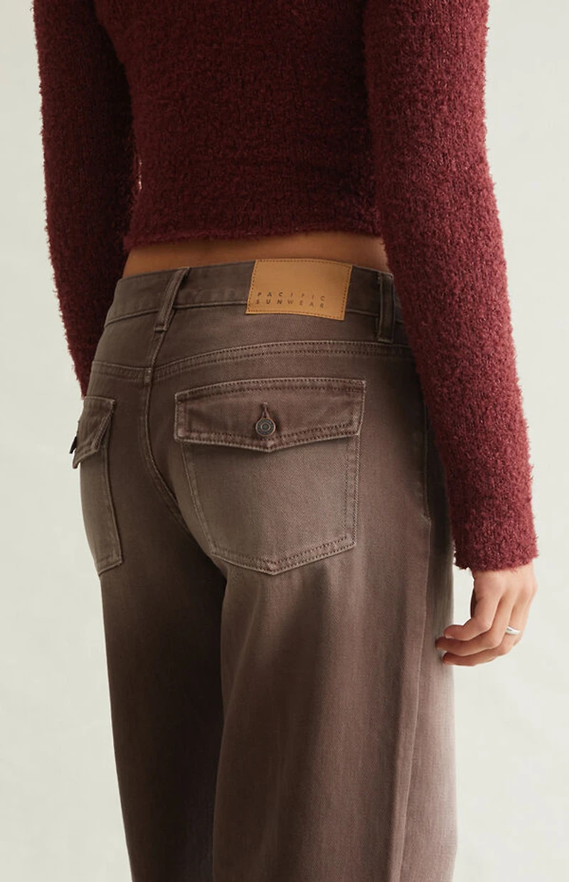Pacsun Casey Low Rise Baggy Jeans Button Pocket Brown