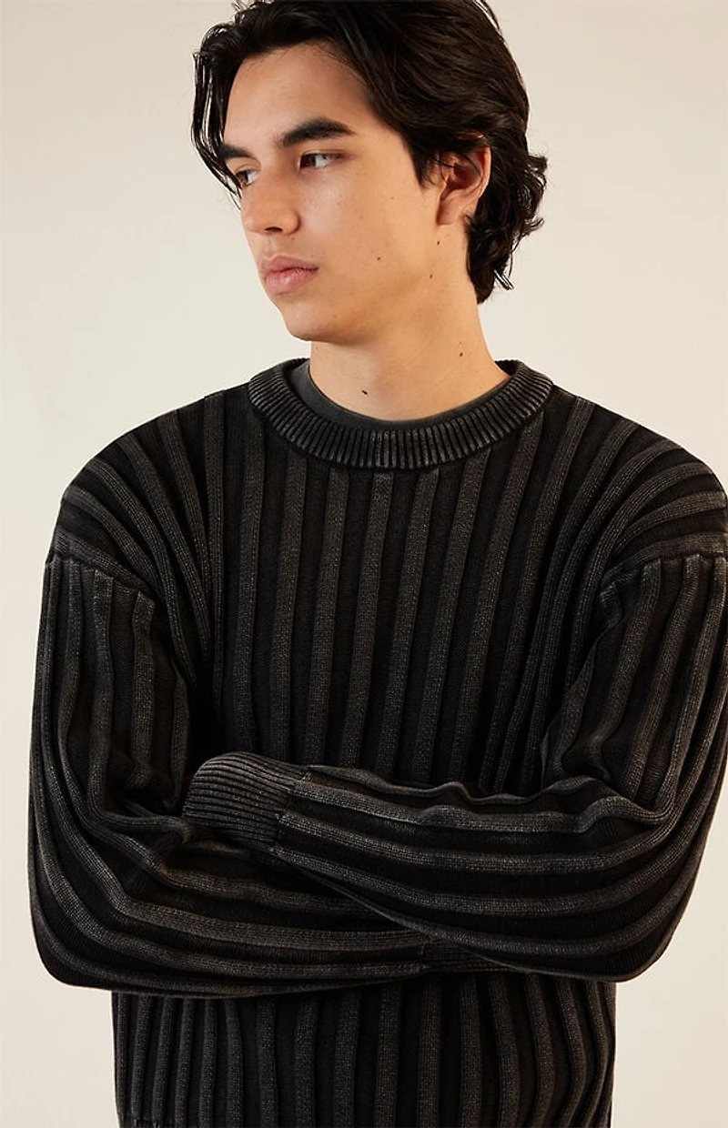 Pacsun Black Wide Ribbed Knit Crew Neck Sweater