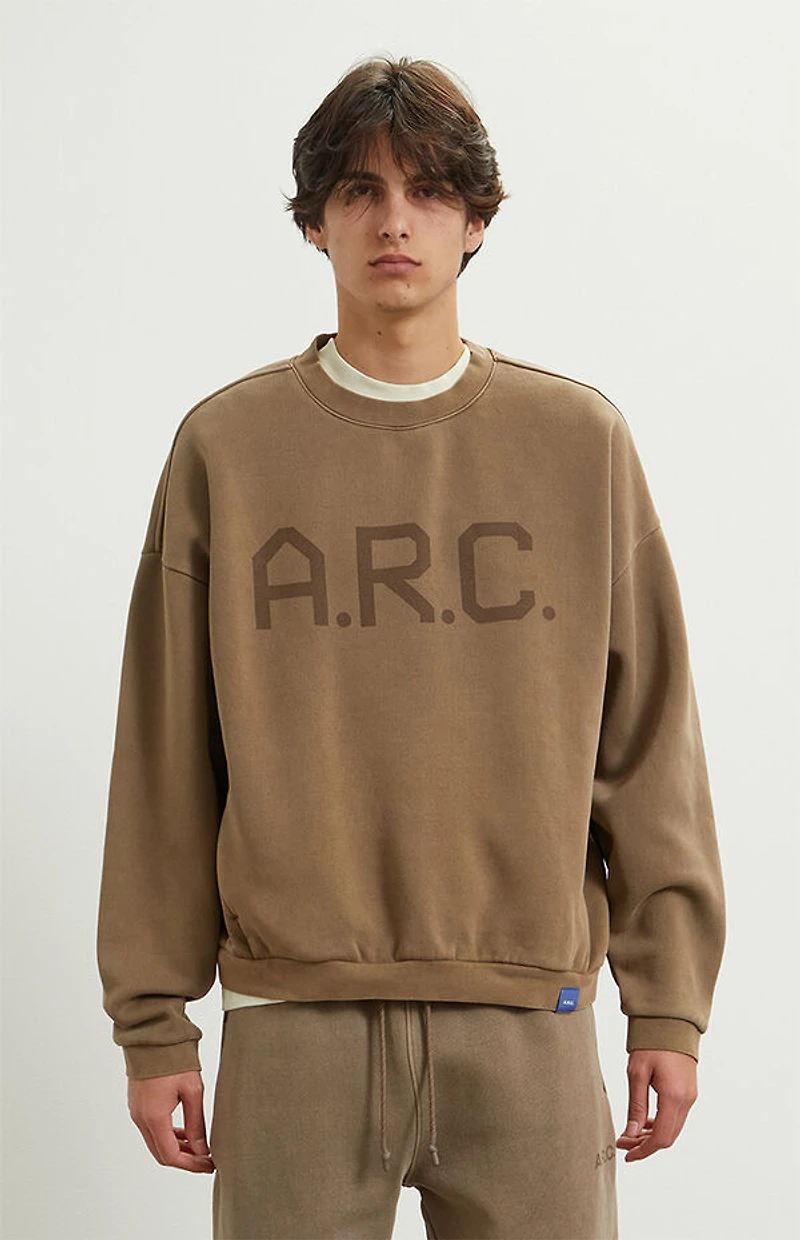 A.R.C. Brown Vintage Wash Heavyweight Fleece Crew Neck Sweatshirt