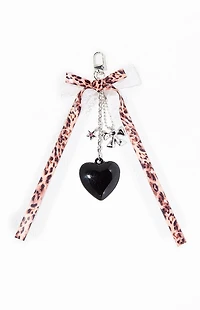 LA Hearts Leopard Lace Black Heart Bag Charm Keychain